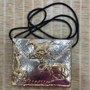 Vintage Lunacy Designs Hammered Purse Safari Elephant Giraffe Zebra